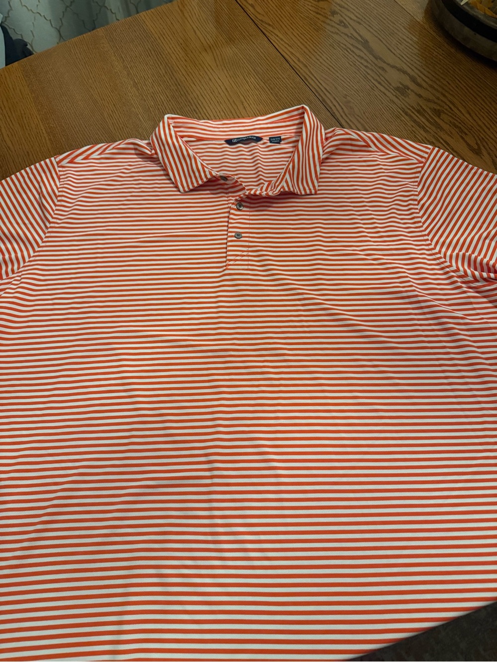 Men's Striped Polo Shirt - Orange/White Cutter and Buck